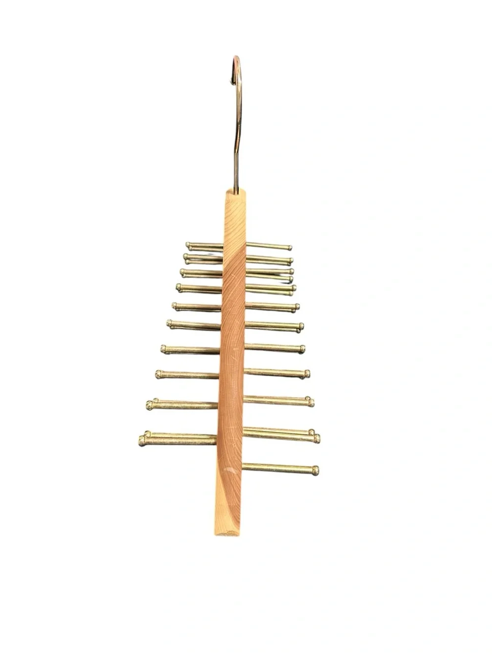 Wood and Gold Multi-Peg Scarf & Accessory Hanger - Natural